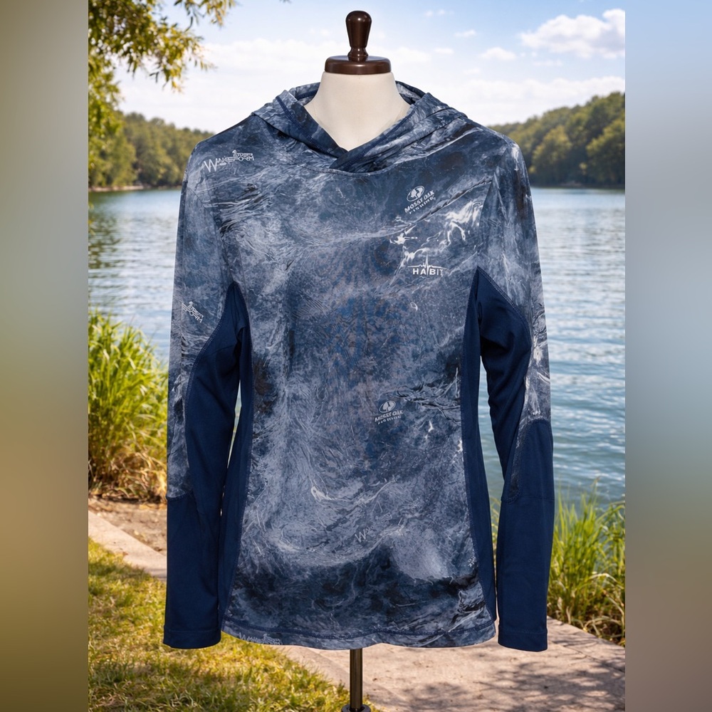 Habit Solar Factor Mossy Oak Blue and Gray Fishing Shirt